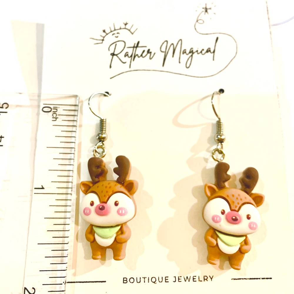 Baby Rudolph🎅🏼🎄🎁✨Christmas Glee Dangle Drop Earr Earrings - Picture 4 of 5